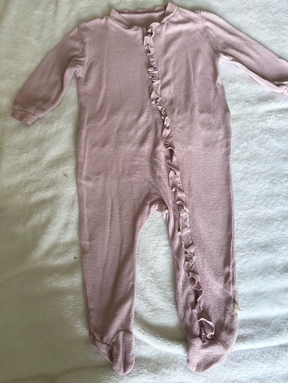 Pink Ruffle-Trim Footed One-Piece for Kids